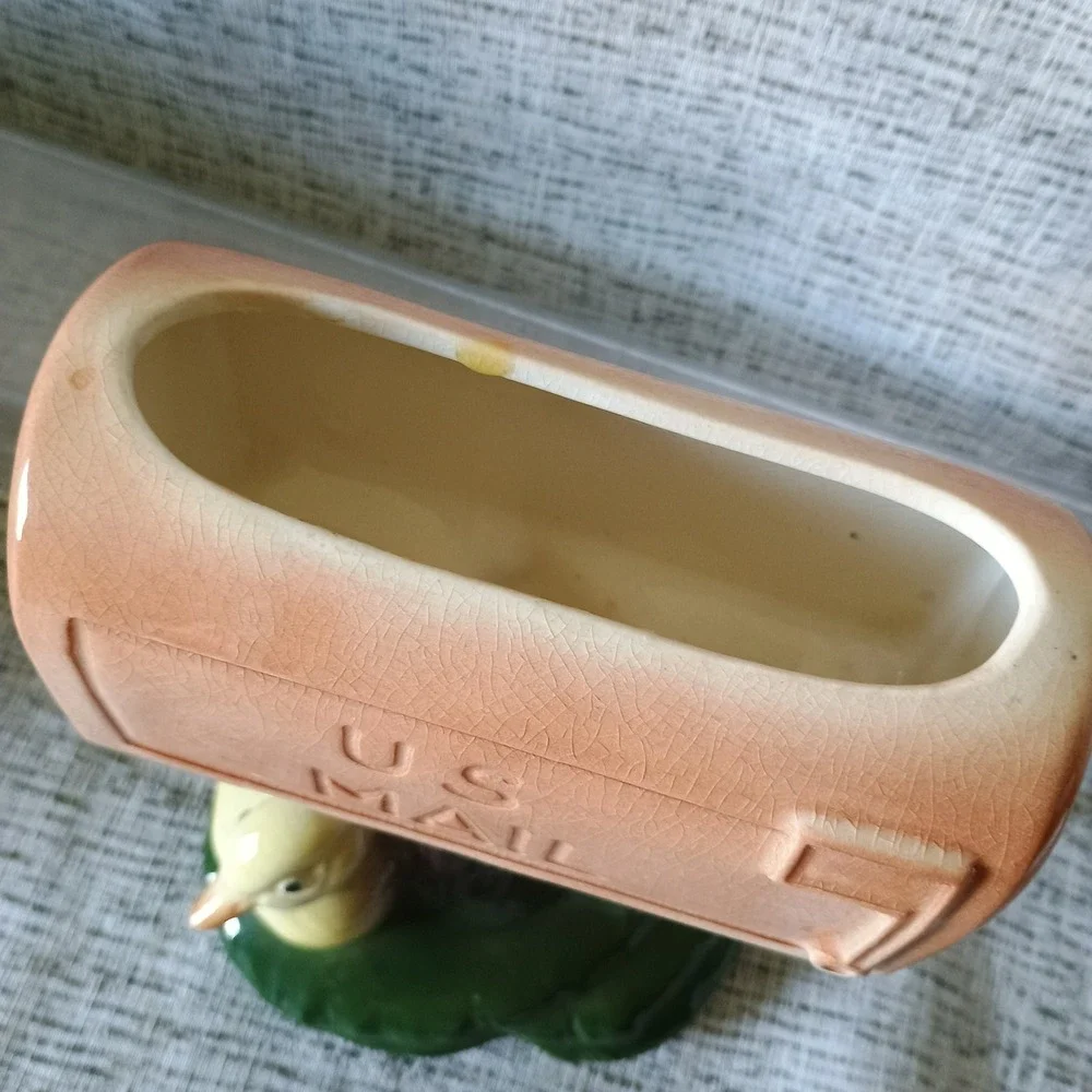 Vintage US Mail Mailbox Ceramic Planter with Duckling Figurine Mid Century Decor